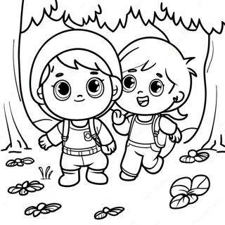 Avontuurlike Klein Kinders Wat Die Woud Verken Inkleurblad 102298-40591