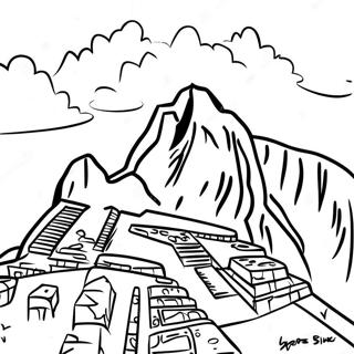 Levendige Machu Picchu Inkleurblad Inkleurbladsye