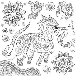 Levendige Alebrijes Patrone Inkleurblad Inkleurbladsye