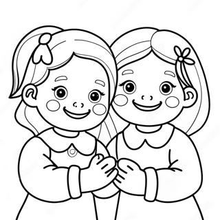 Gelukkige Sustertjies Wat Hand Aan Hand Hou Inkleurblad 112345 48505