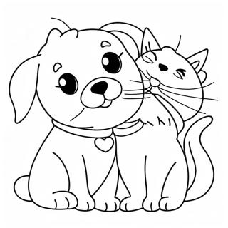 Schattige Hond En Kat Vriende Inkleurblad 112676-48766