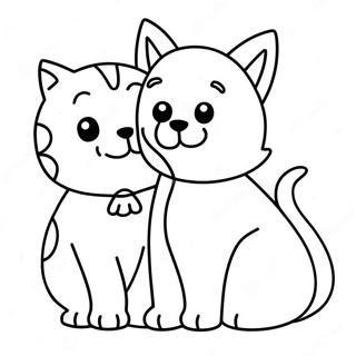 Schattige Hond En Kat Vriende Inkleurblad 112676-48767