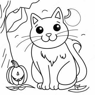 Spookagtige Swart Kat Halloween Inkleurblad 112727-48802