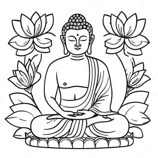 Buddha Omring Deur Lotusblomme Inkleurblad 113218-49305