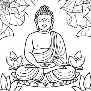 Buddha Omring Deur Lotusblomme Inkleurblad 113218-49307