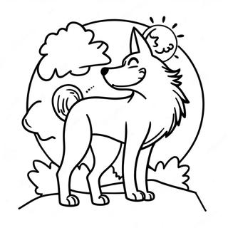 Silhoeet Wolf Teen Die Maan Inkleurblad 116956-52378