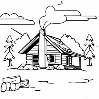 Rustieke Houthuis Met Rook Uit Die Skoorsteen Inkleurblad 122735-57197