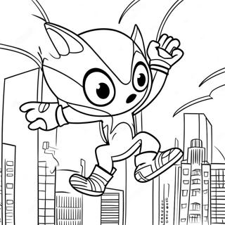 Sonic Spiderman Wat Deur Die Stad Swang Inkleurblad 124278-58486