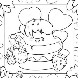 Kleurvolle Aardbeikoek Verjaardagspartytjie Inkleurblad 12554-1489