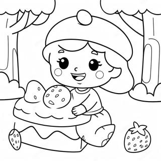 Schattige Aardbeikoek In N Piekniek Scenario Inkleurblad 12556-1923