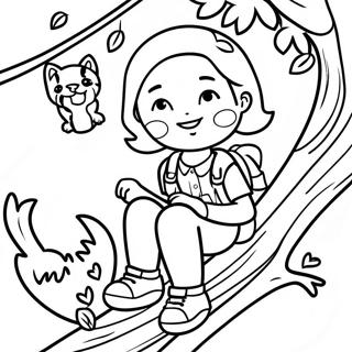 Avontuurlustige Meisie Met Kat In N Boom Inkleurblad 131182 63984