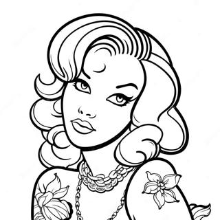 Vintage Tattoo Pin Up Inkleurblad 135802-67565