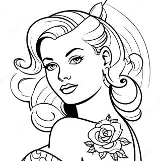 Vintage Tattoo Pin Up Inkleurblad 135802-67567