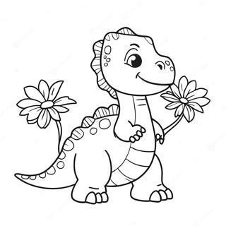 Schattige Dinosourus Met Valentynsblomme Inkleurblad 136363-68019