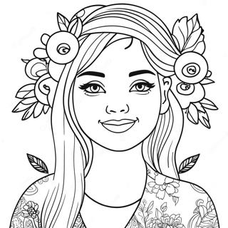 Tendens Tumblr Meisie Met Blomme Inkleurblad 136595-68196