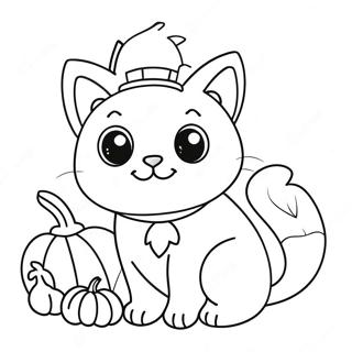 Schattige Danksegging Kat Met Pampoen Inkleurblad 136772-68327