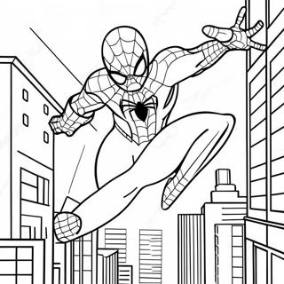 Swart Pak Spiderman Swang Deur Die Stad Inkleurblad 138339 69702