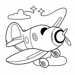 Karikatuur Vliegtuig Met Gelukkige Gesig Inkleurblad 13968 3060