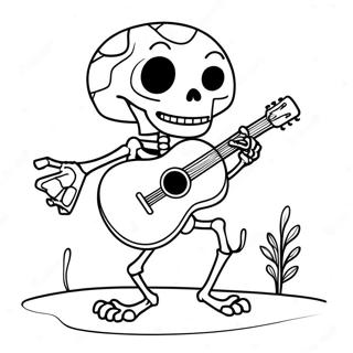 Grappige Skelet Wat Kitaar Speel Inkleurblad 24620-5375