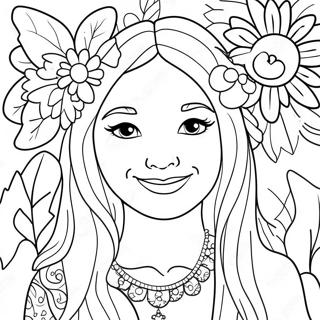 Gelukkige Hippie Meisie Met Blomme Inkleurblad 24989-5453