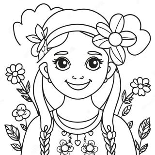 Gelukkige Hippie Meisie Met Blomme Inkleurblad 24989-5454