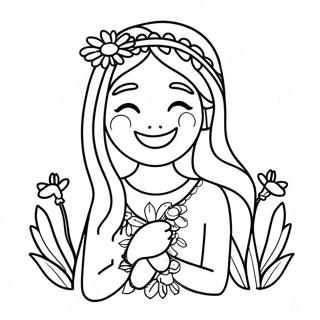 Gelukkige Hippie Meisie Met Blomme Inkleurblad 24989-5455