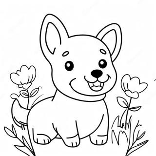 Gelukkige Corgi Met Blomme Inkleurblad 30125-6557