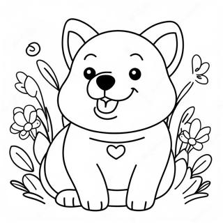 Gelukkige Corgi Met Blomme Inkleurblad 30125-6558