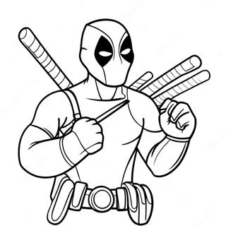 Grappige Deadpool Met Swoorde Inkleurblad 30557-6658