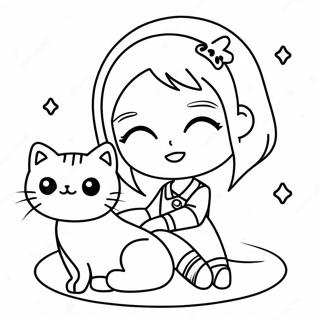 Chibi Anime Meisie Met Kat Inkleurblad 3193 1854