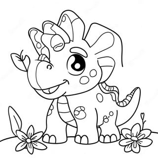 Gelukkige Triceratops Met Blomme Inkleurblad 32287-7045