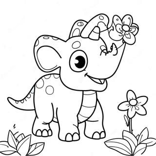 Gelukkige Triceratops Met Blomme Inkleurblad 32287-7046