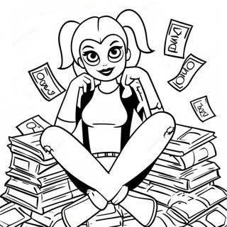 Harley Quinn Wat Op N Hoop Geld Sit Inkleurblad 33264-7265