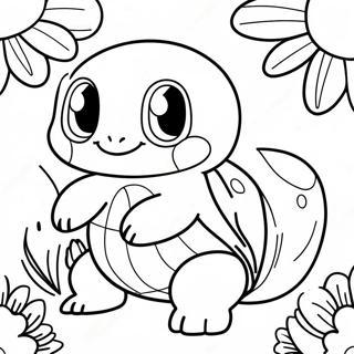 Gelukkige Squirtle Met Blomme Inkleurblad 36599-7999