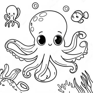 Kleurvolle Octopus Wat In Koraalrif Swem Inkleurblad 39101-8534