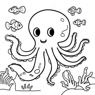 Kleurvolle Octopus Wat In Koraalrif Swem Inkleurblad 39101-8535