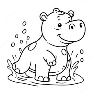 Gelukkige Hippopotamus Wat In Water Spat Inkleurblad 40446-8838
