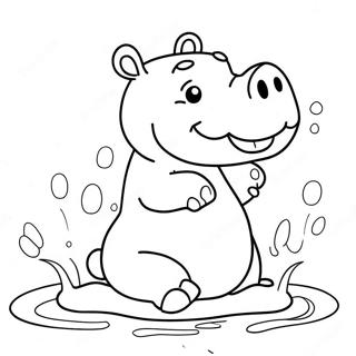 Gelukkige Hippopotamus Wat In Water Spat Inkleurblad 40446-8839