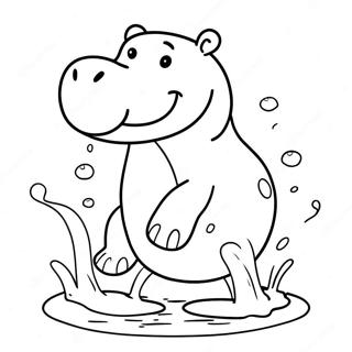 Gelukkige Hippopotamus Wat In Water Spat Inkleurblad 40446-8840