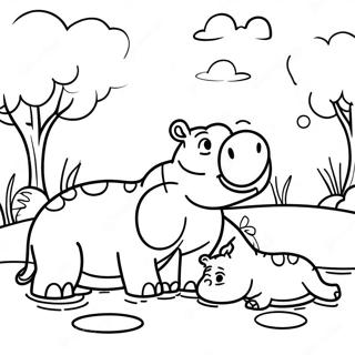 Hippopotamus Gesin Wat Langs Die Rivier Ontspan Inkleurblad 40447-8843