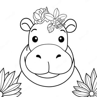 Hippopotamus Met N Blomkroon Inkleurblad 40448-8848