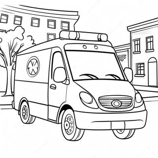 Vriendelike Ambulans Wat Deur Die Stad Ry Inkleurblad 41728-9125