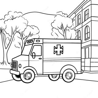 Vriendelike Ambulans Wat Deur Die Stad Ry Inkleurblad 41728-9126