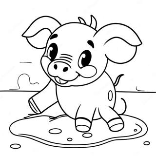 Speelse Varkie Wat In Modder Rol Inkleurblad 55346 12119