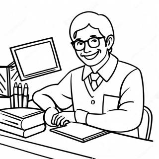 Gelukkige Onderwyser By Tafel Inkleurblad 62058-13678