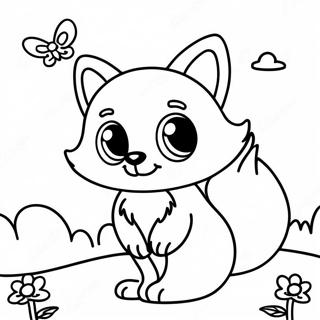 Gelukkige Kawaii Vos Met N Vlinder Inkleurblad 83090-24473
