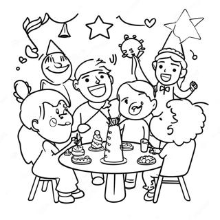 Vrolike Nuwe Jaar 2024 Partytoneel Inkleurblad 84317-25437