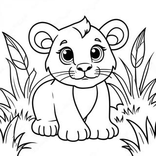 Leeuw Welpie Speel In Gras Inkleurblad 86493 27243