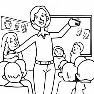 Vrolike Onderwyser Wat Studente Groet Inkleurblad 88857 29235