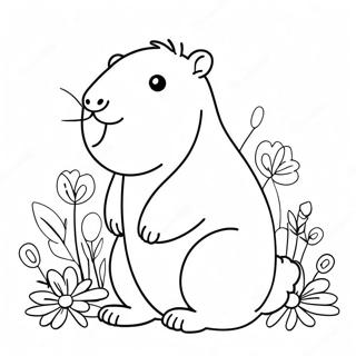 Oulike Capybara Met Blomme Inkleurblad 90325 30359